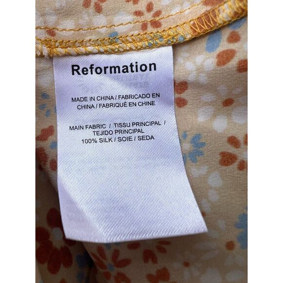 Reformation Size 6 Kaye Junie V-neck Gold Tie Back Silk Satin Floral Long Dress - Picture 11 of 13